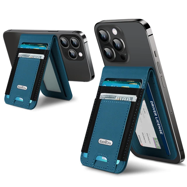 Alt view image 8 of 14 - For Magsafe Wallet Stand, Strongest Magnetic Phone Wallet, Leather Magnetic Card Holder Wallet for iPhone 17/16/15/14/13/12 Series, ID Window, 4 Card Slots, Hold 10 Cards, RFID Blocking, Blue