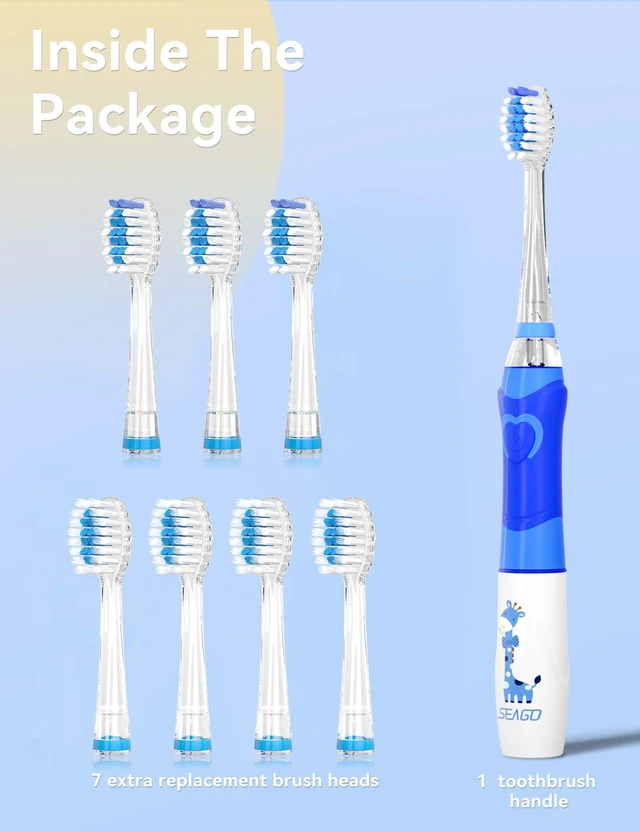 Alt view image 13 of 14 - Kids Electric Toothbrush with 2 Mins Brushing Timer and 8 Replacement Brush Heads,Rainbow LED Light Makes Brushing Fun, Battery Powered Toothbrush for Boys & Girls Ages 3-6-8 Years Old,Blue