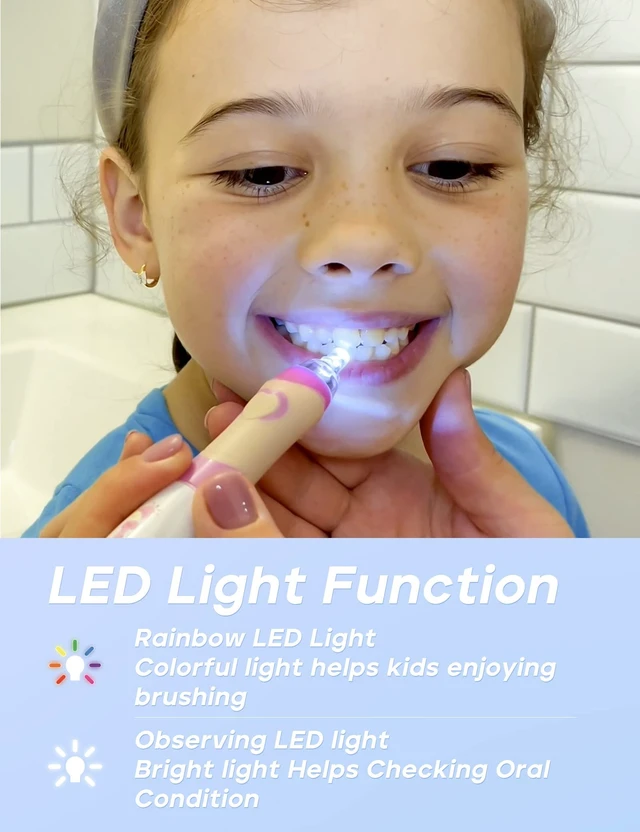 Alt view image 12 of 14 - Kids Electric Toothbrush with 2 Mins Brushing Timer and 8 Replacement Brush Heads,Rainbow LED Light Makes Brushing Fun, Battery Powered Toothbrush for Boys & Girls Ages 3-6-8 Years Old,Blue