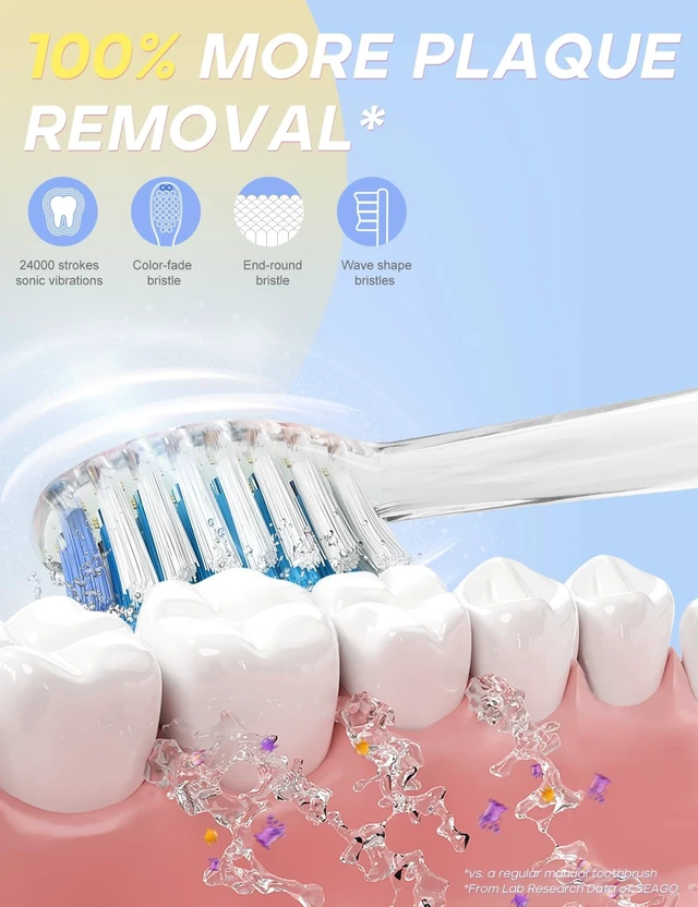Alt view image 11 of 14 - Kids Electric Toothbrush with 2 Mins Brushing Timer and 8 Replacement Brush Heads,Rainbow LED Light Makes Brushing Fun, Battery Powered Toothbrush for Boys & Girls Ages 3-6-8 Years Old,Blue