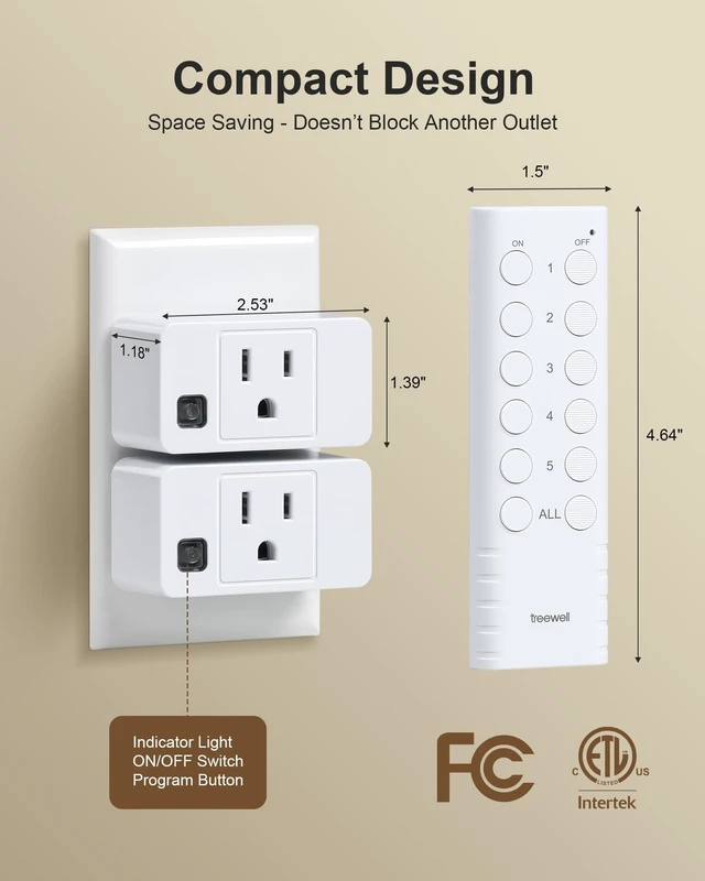 Alt view image 12 of 14 - Wireless Remote Control Outlet, 200FT RF Range Remote Light Switch | Mini Remote Outlet Plug, All On/Off Switch, 15A/1875W, for Lamps/Lights/Household Appliances, FCC & ETL Listed