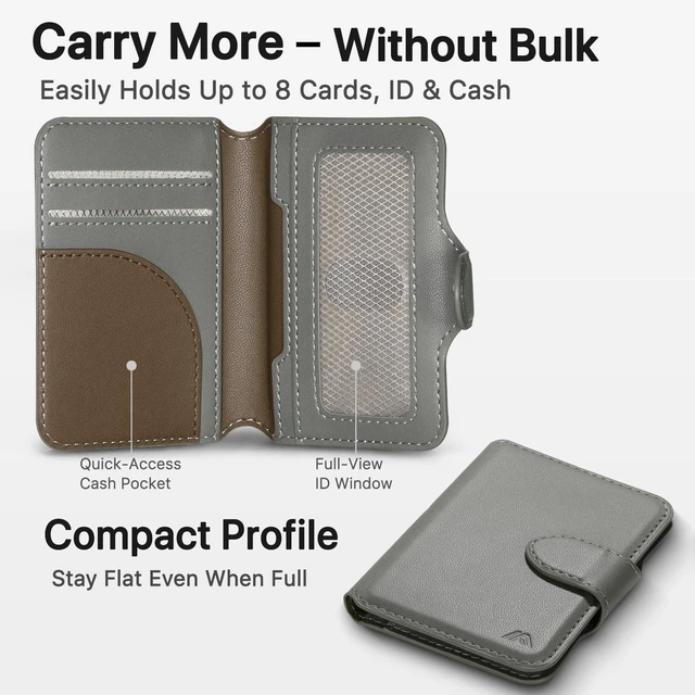 Alt view image 9 of 14 - for MagSafe Wallet, Magnetic Phone Wallet RFID Blocking, Slim 5-8 Card Holder with Cash Slot & Clear ID Window, Minimalist Mag Safe Wallets for iPhone 17/16/15/14/13/12 Series, Mist Gray