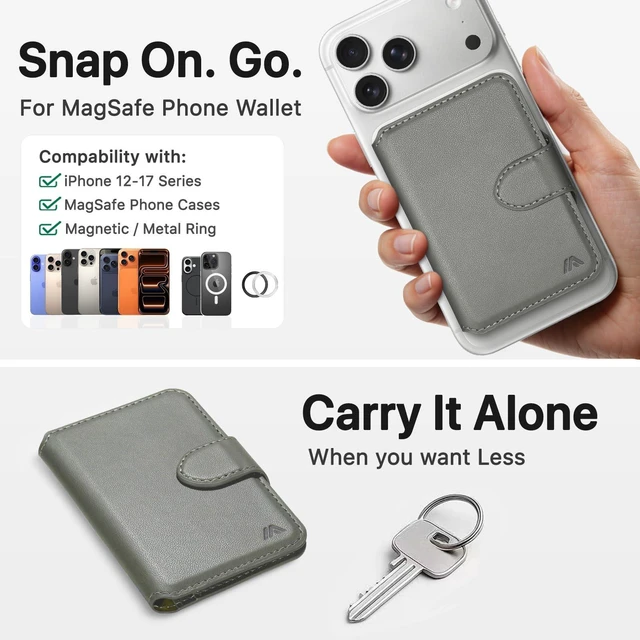 Alt view image 11 of 14 - for MagSafe Wallet, Magnetic Phone Wallet RFID Blocking, Slim 5-8 Card Holder with Cash Slot & Clear ID Window, Minimalist Mag Safe Wallets for iPhone 17/16/15/14/13/12 Series, Mist Gray