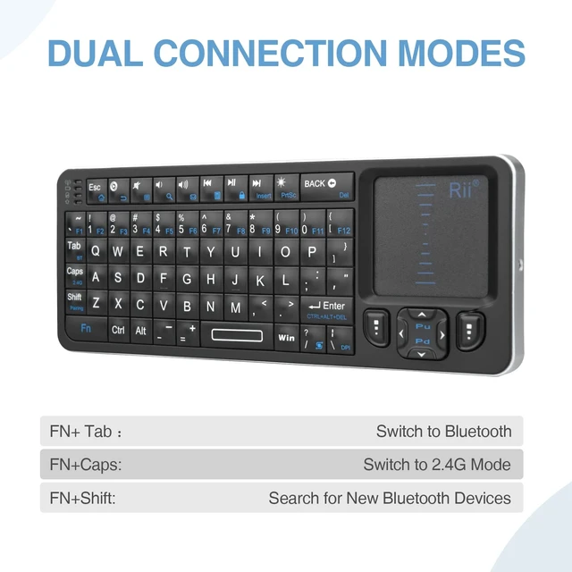 Alt view image 11 of 14 - K06 Mini Bluetooth Keyboard,Backlit 2.4GHz Wireless Keyboard with IR Learning, Portable with Touchpad,Compatible with Fire Stick/VR Glasses/HTPC/IPTV (2.4G and Bluetooth)