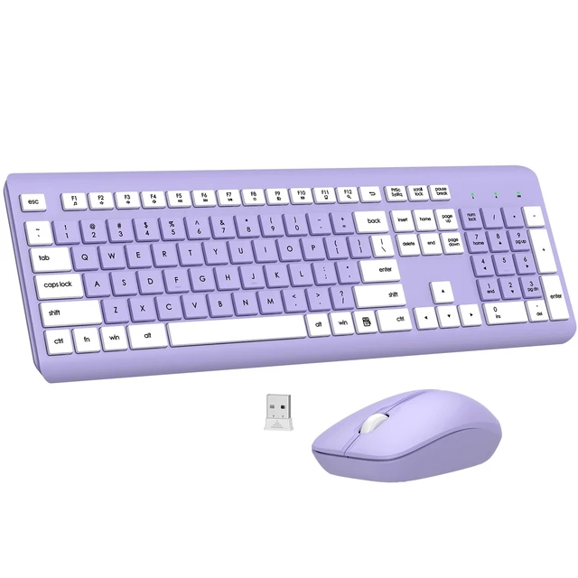 Alt view image 8 of 14 - Wireless Keyboard and Mouse Combo, Full-Size Silent Ergonomic Keyboard and Optical Mouse, Long Battery Life, 2.4G Lag-Free Mice Keyboard for Computer, Mac, Laptop, PC, Windows(Purple)