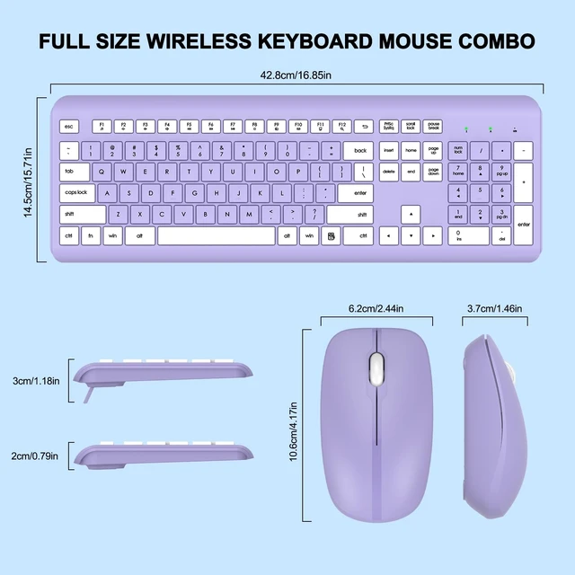 Alt view image 14 of 14 - Wireless Keyboard and Mouse Combo, Full-Size Silent Ergonomic Keyboard and Optical Mouse, Long Battery Life, 2.4G Lag-Free Mice Keyboard for Computer, Mac, Laptop, PC, Windows(Purple)