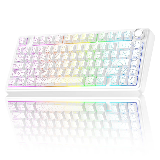Alt view image 8 of 14 - Wireless Mechanical Keyboard with Knob,75% Hot Swappable Custom Gaming Keyboards,RGB Backlit,Pre-lubed Switches,Side Printed PBT Keycaps Creamy Sounding Computer Keyboard, Line White