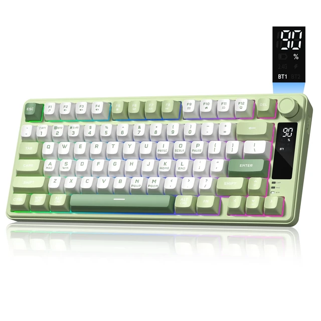 Alt view image 8 of 14 - Wireless Gaming Keyboard, RGB Backlit Creamy Keyboard with Media Knob, OLED Screen, Tri-Mode 2.4GHz/USB-C/BT5.0, Anti-Ghosting No-Conflict Silent Membrane Keyboard for MAC Windows