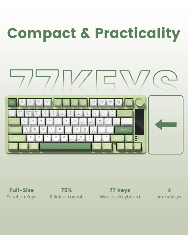 Alt view image 14 of 14 - Wireless Gaming Keyboard, RGB Backlit Creamy Keyboard with Media Knob, OLED Screen, Tri-Mode 2.4GHz/USB-C/BT5.0, Anti-Ghosting No-Conflict Silent Membrane Keyboard for MAC Windows
