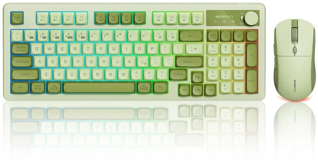 Alt view image 8 of 14 - Wireless Keyboard and Mouse Combo Creamy with Number Pad for Desktop Mac iPad Bluetooth/2.4ghz/Wired Rechargeable Light up RGB Quiet Compatible with PC Laptop Tablet (Green)