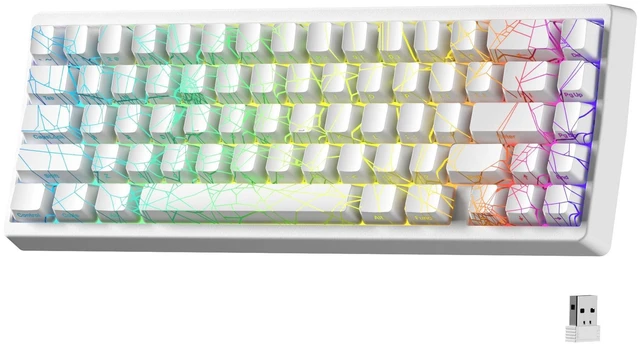 Alt view image 8 of 14 - Wireless 60% Percent Keyboard, QMK/VIA Gaming Keyboard, Tri-Mode Thocky Creamy Mechanical Key Board, Hot Swappable Gasket Mount RGB IMD Tech for Win/Mac, Spider Web Theme, White