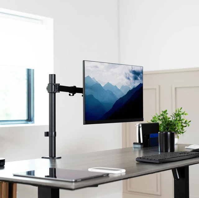 Alt view image 9 of 14 - Single 13 to 38 inch Ultrawide Monitor Arm Desk Mount, Regular Screens up to 32 inches, 22 lbs capacity, Fully Adjustable Stand with C-Clamp and Grommet Base, Black, STAND-V001