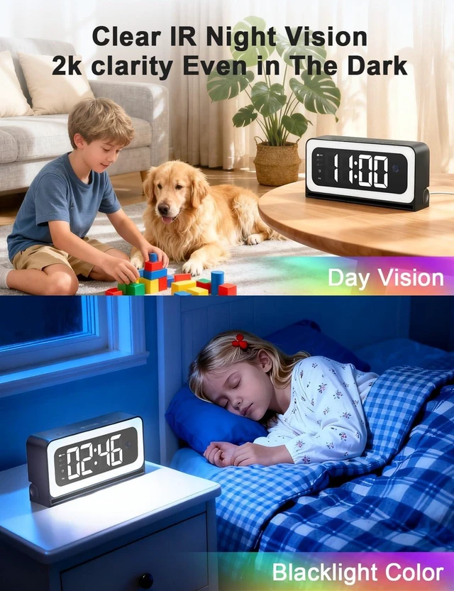 Alt view image 9 of 14 - 2K Alarm Clock Camera,5G&2.4G WiFi Wireless Indoor Camera Clock,Cameras for Home Security,AI Human Detection,Color Night Vision for Home