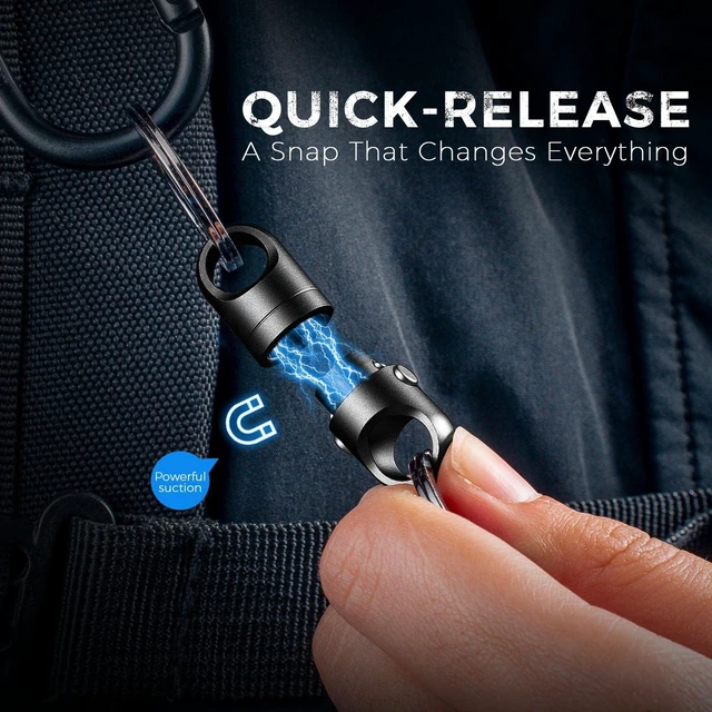 Alt view image 10 of 12 - Strong Magnet Quick Release Keychain Connector (Black 2 Pack) | Anti-fall,Double-Pin Lock Mechanism,360° Rotatable,One-handed Operation