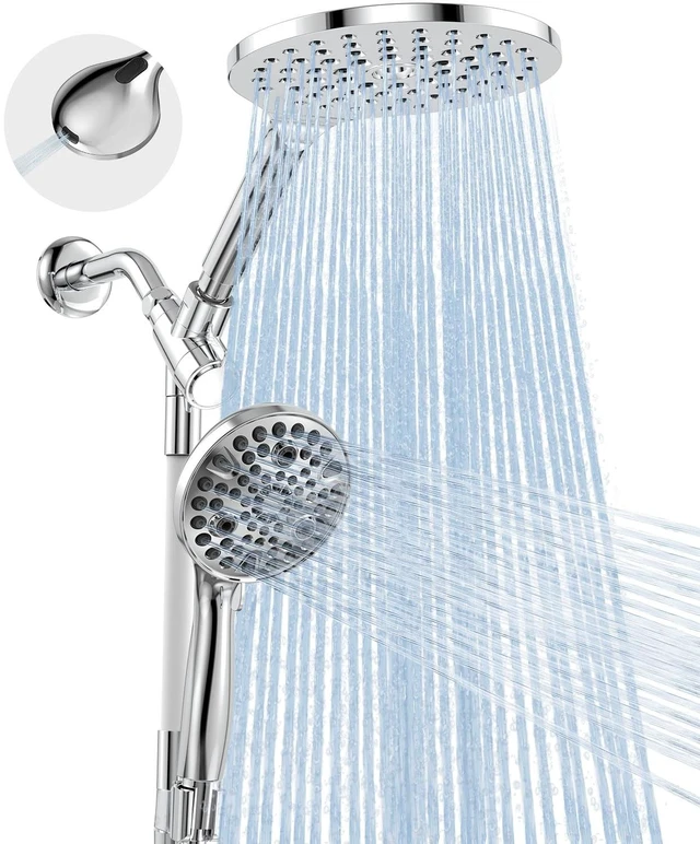 Alt view image 7 of 12 - Dual Handheld Shower Head Combo, 2-in-1 Rain Shower Heads System 8 Inch Rainfall Shower Head and 10 Modes High Pressure Hand Held Showerhead with Built-in Power Wash