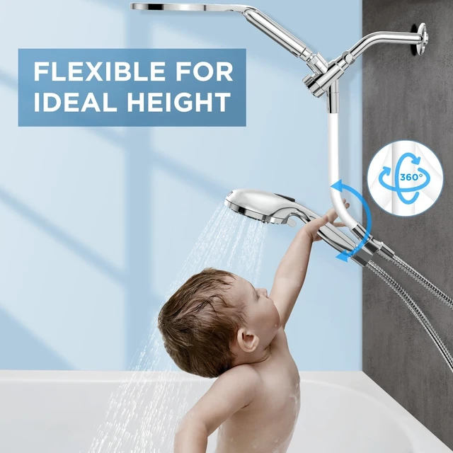 Alt view image 9 of 12 - Dual Handheld Shower Head Combo, 2-in-1 Rain Shower Heads System 8 Inch Rainfall Shower Head and 10 Modes High Pressure Hand Held Showerhead with Built-in Power Wash