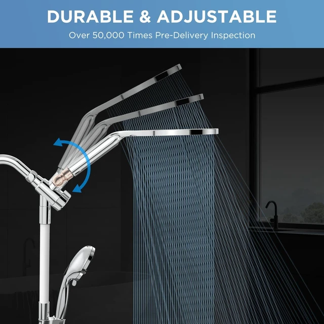 Alt view image 8 of 12 - Dual Handheld Shower Head Combo, 2-in-1 Rain Shower Heads System 8 Inch Rainfall Shower Head and 10 Modes High Pressure Hand Held Showerhead with Built-in Power Wash