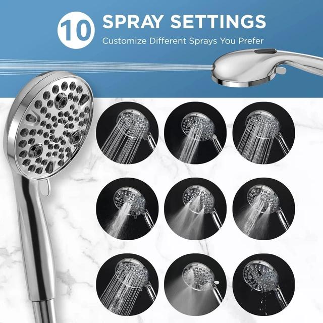 Alt view image 12 of 12 - Dual Handheld Shower Head Combo, 2-in-1 Rain Shower Heads System 8 Inch Rainfall Shower Head and 10 Modes High Pressure Hand Held Showerhead with Built-in Power Wash