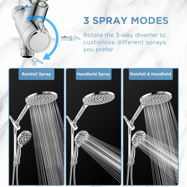 Alt view image 11 of 12 - Dual Handheld Shower Head Combo, 2-in-1 Rain Shower Heads System 8 Inch Rainfall Shower Head and 10 Modes High Pressure Hand Held Showerhead with Built-in Power Wash