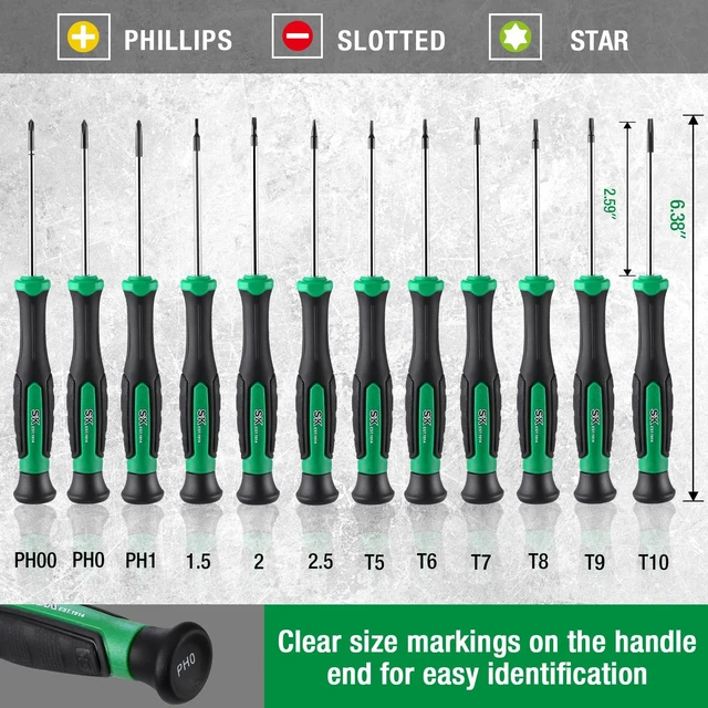 Alt view image 11 of 14 - 12-Piece Mini Screwdriver Set, Precision Screwdriver Set, Small Kit | Micro Electronics Screwdrivers, Magnetic Slotted/Phillip/Star Tips, Premium Alloy Steel, SureGrip Handle, with Zipper Pouch