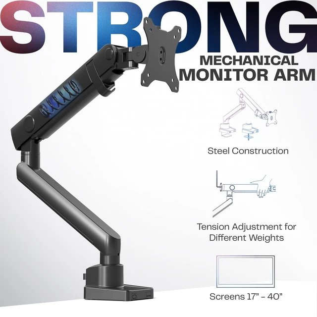Alt view image 10 of 14 - Premium Aluminum Full Motion Single Ultrawide Monitor Desk Mount Stand with Lift Engine Arm, Fits Screens up to 40 inches, STAND-V101BB