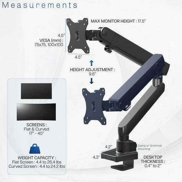 Alt view image 12 of 14 - Premium Aluminum Full Motion Single Ultrawide Monitor Desk Mount Stand with Lift Engine Arm, Fits Screens up to 40 inches, STAND-V101BB