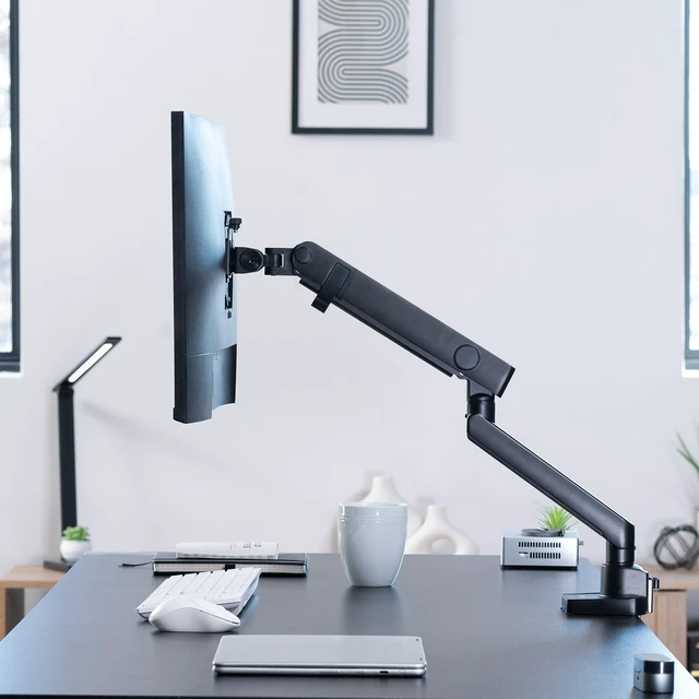 Alt view image 13 of 14 - Premium Aluminum Full Motion Single Ultrawide Monitor Desk Mount Stand with Lift Engine Arm, Fits Screens up to 40 inches, STAND-V101BB