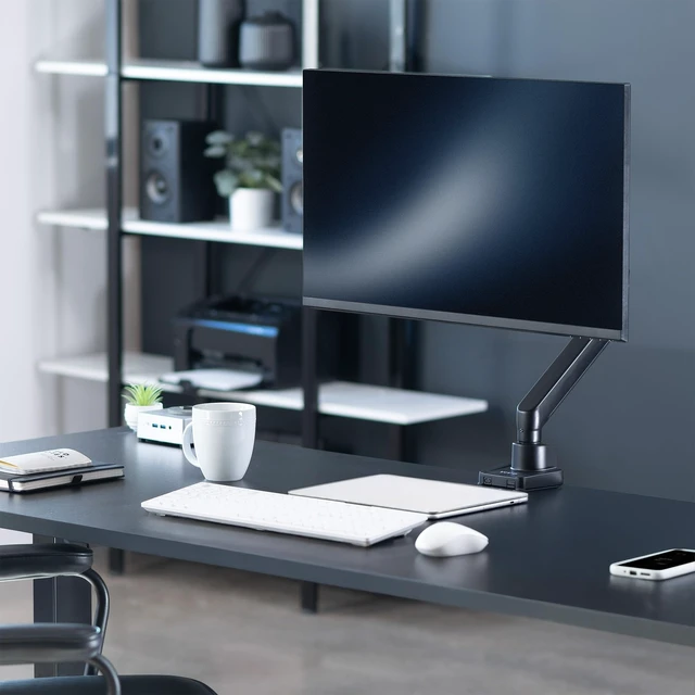Alt view image 14 of 14 - Premium Aluminum Full Motion Single Ultrawide Monitor Desk Mount Stand with Lift Engine Arm, Fits Screens up to 40 inches, STAND-V101BB