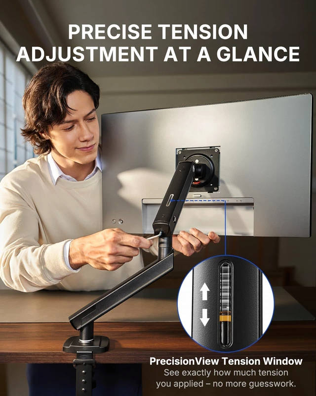 Alt view image 12 of 14 - FlowLift Pro Monitor Arm for 1332" Screens, MechaSpring Monitor Mount, Fully-Adjustable Monitor Stand with Tilt/Swivel/Rotation, Tool-Free VESA Mount, C-Clamp/Grommet Base, Max Load 19.8 lbs