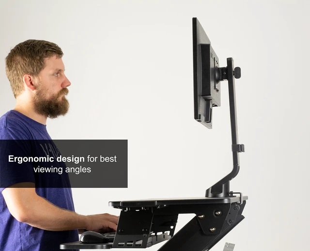 Alt view image 11 of 14 - Adjustable Single Monitor Mount for Sit-Stand Workstation, Desk Converter, Monitor Arm Fits 1 Screen up to 32 inches, STAND-V001U
