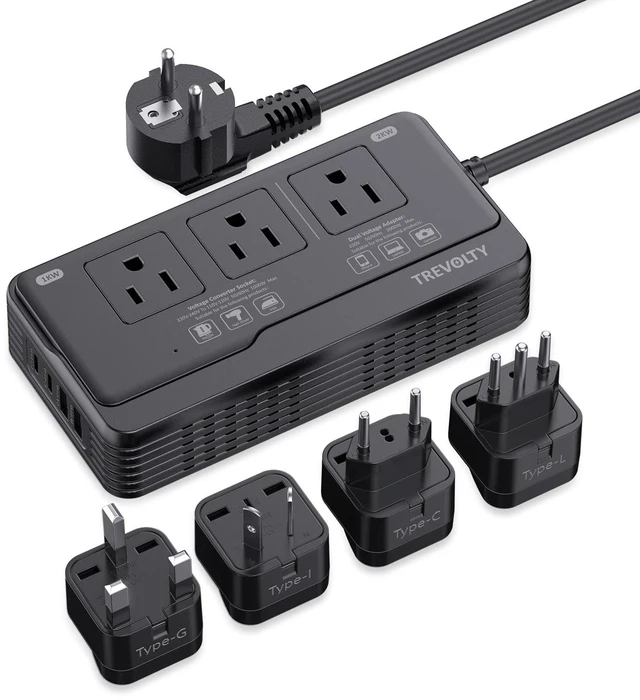 Alt view image 8 of 14 - 2000W Voltage Converter US to Europe for Hair Dryers, 7-in-1 220V to 110V Converter for European Travel with 3 AC/2 USBA/2 USBC Ports, Power Converter Adapter Combo with Type G/C/I/L Plugs