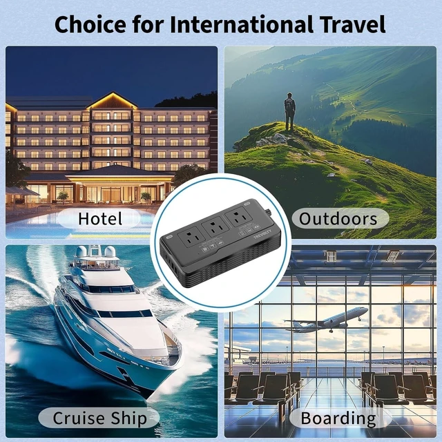 Alt view image 14 of 14 - 2000W Voltage Converter US to Europe for Hair Dryers, 7-in-1 220V to 110V Converter for European Travel with 3 AC/2 USBA/2 USBC Ports, Power Converter Adapter Combo with Type G/C/I/L Plugs