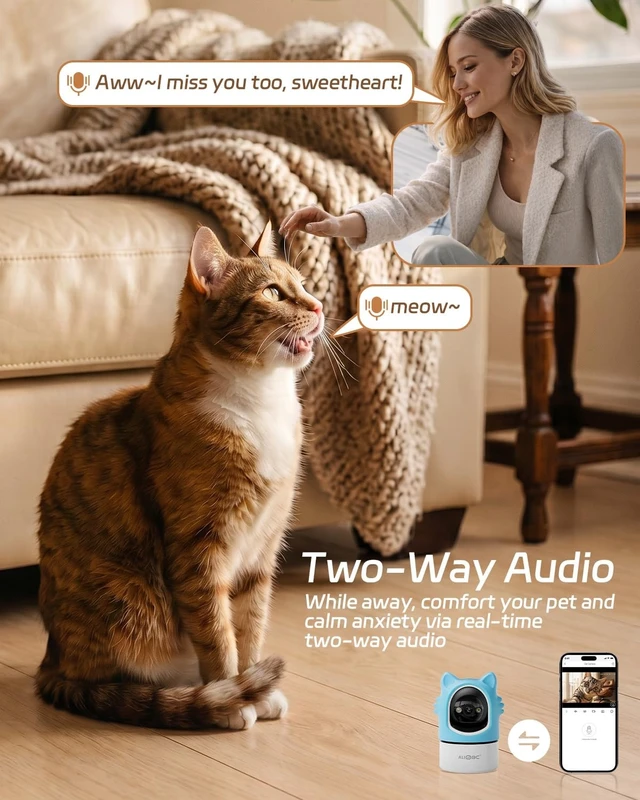 Alt view image 13 of 14 - Pet Camera with Phone App Laser Toy 2K Cat Camera no Subscription | Auto Tracking Night Vision 355° Pan 2-Way Audio Dual-Band WiFi Indoor Pet Cam Sky Blue