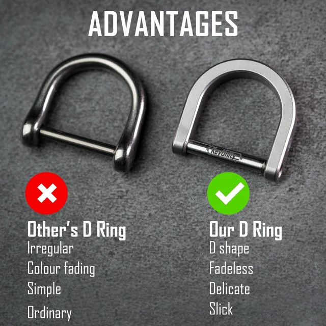 Alt view image 14 of 14 - KA17M Titanium D Ring Key Shackle, U-Shaped Horseshoe Clasp, Gray | Resists rust and corrosion, for car key fobs, DIY leather key organizers, and keychains
