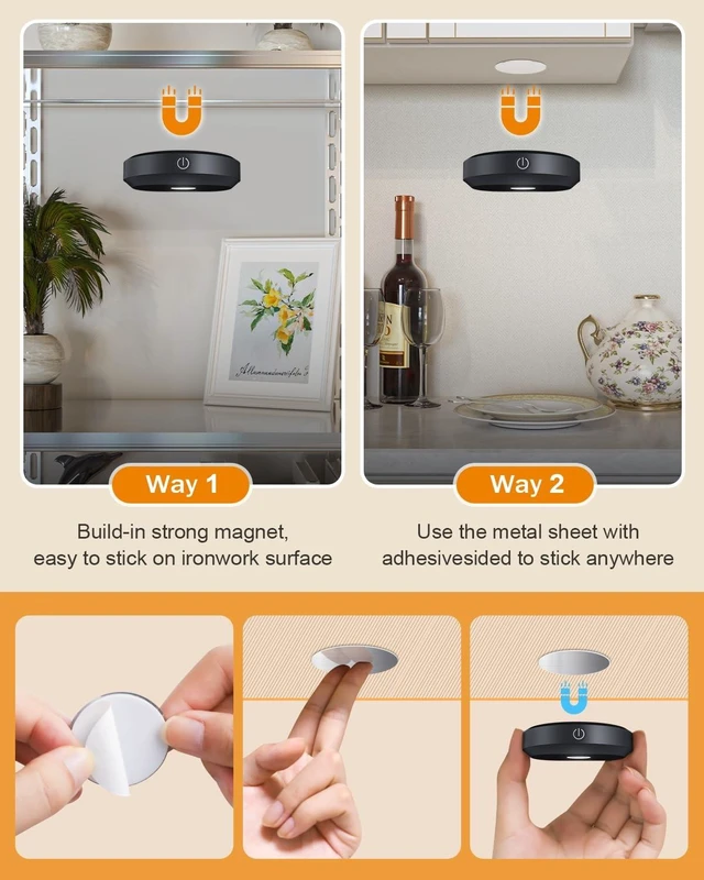 Alt view image 14 of 14 - RGB Under Cabinet Lights,Rechargeable Puck Lights with Remote Control, Wireless Push Light with Timer Function,Dimmable LED Touch Tap Light for Kitchen,Cabinet,Closet, Counter,3 Pack
