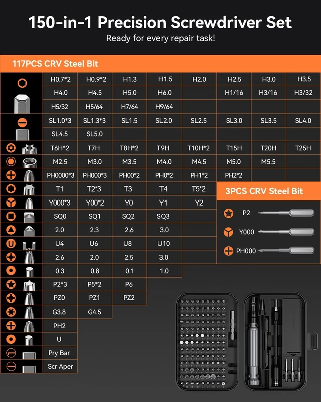 Alt view image 10 of 14 - Precision Screwdriver Set, 150 in 1 Magnetic Screwdriver Set with mini built-in box, Repair Tool Kit for Computer, Laptop, iPhone, Macbook, PC, PS5, Xbox Controller, RC, Jewelers, Glasses