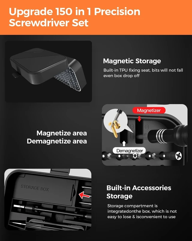 Alt view image 11 of 14 - Precision Screwdriver Set, 150 in 1 Magnetic Screwdriver Set with mini built-in box, Repair Tool Kit for Computer, Laptop, iPhone, Macbook, PC, PS5, Xbox Controller, RC, Jewelers, Glasses