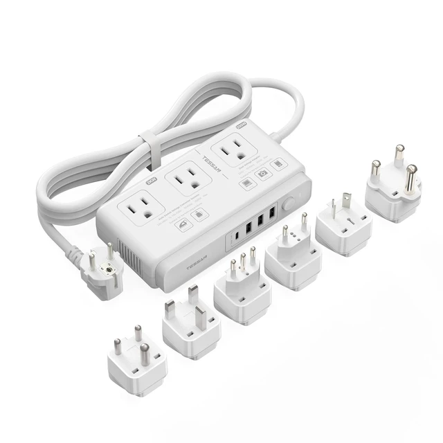 Alt view image 8 of 14 - Voltage Converter US to Europe, 220 to 110 Voltage Converter | Universal Travel Adapter, 4 USB Ports (1 USB C), 3 AC and EU UK AU IT in ZA Plug Power Adapter, Step Down Transformer, 4 FT