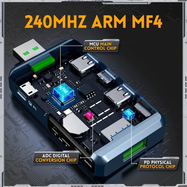Alt view image 12 of 14 - USB Tester, PD/QC, USB-C E-Marker Reader, 24V 6.5A, USB-A/C | PD2.0/3.0 & QC2.0/3.0, Voltage/Current/Power Monitoring, Real-Time Graphs, Capacity, Ripple, PD Trigger, APP/PC Software