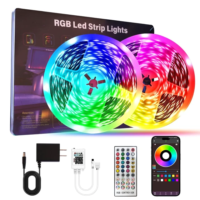 Alt view image 8 of 14 - Led Lights for Bedroom 200 FT (2 Rolls 100 FT), with Remote and Application Control RGB Color Changing LED Strip Lights, Music Synchronization