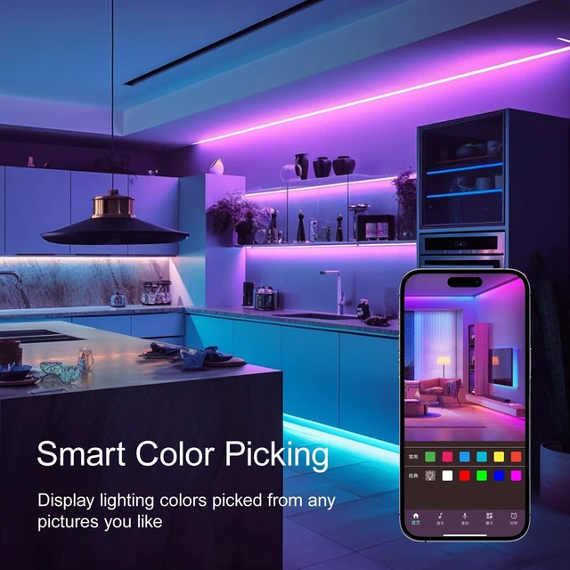 Alt view image 11 of 14 - Led Lights for Bedroom 200 FT (2 Rolls 100 FT), with Remote and Application Control RGB Color Changing LED Strip Lights, Music Synchronization