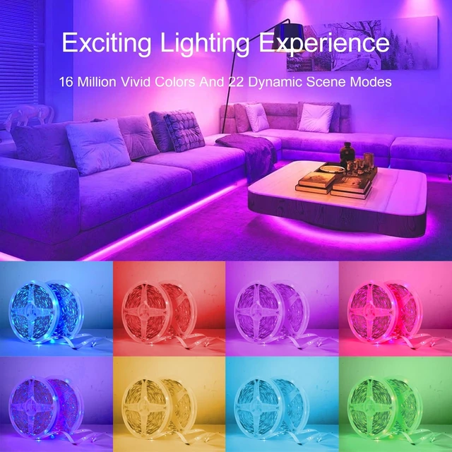 Alt view image 12 of 14 - Led Lights for Bedroom 200 FT (2 Rolls 100 FT), with Remote and Application Control RGB Color Changing LED Strip Lights, Music Synchronization