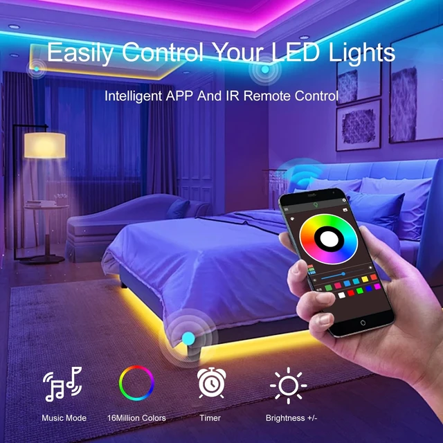 Alt view image 14 of 14 - Led Lights for Bedroom 200 FT (2 Rolls 100 FT), with Remote and Application Control RGB Color Changing LED Strip Lights, Music Synchronization