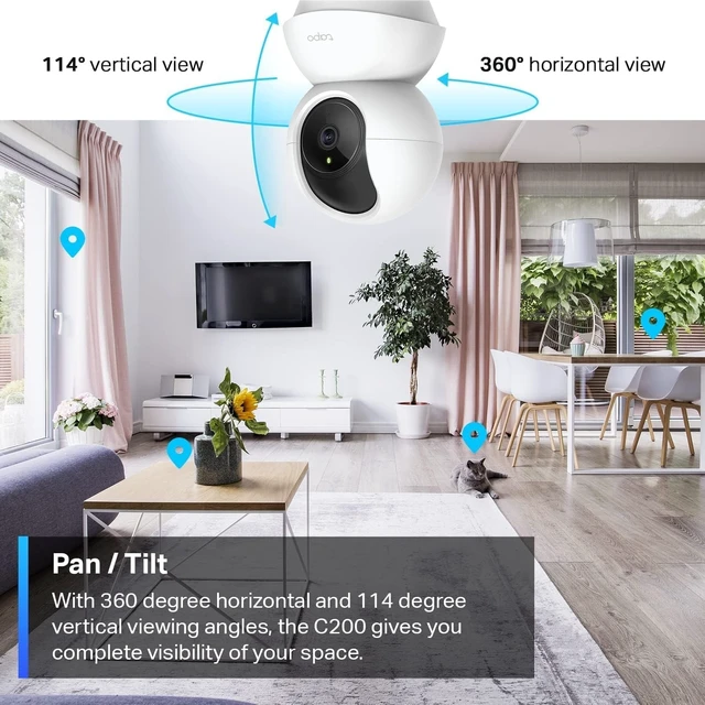 Alt view image 10 of 14 - 1080p Pan/Tilt Security Camera for Baby Monitor, Pet Camera, C200 | Motion Detection, 2-Way Audio, Night Vision, Cloud & SD Card Storage, Works with Alexa & Google Home