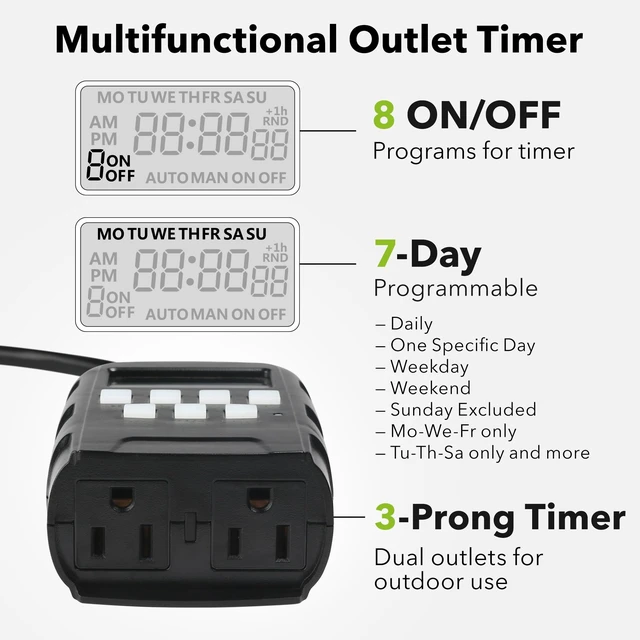 Alt view image 9 of 14 - Outdoor 7-Day Programmable Timer Outlet, 2 Outlets, 2 Pack