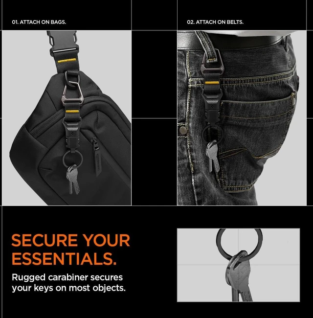 Alt view image 12 of 14 - Life Magnetic Keychain Key Holder, Quick Release | Secure Lock System, Detachable Carabiner Clip, for Men & Women - Black