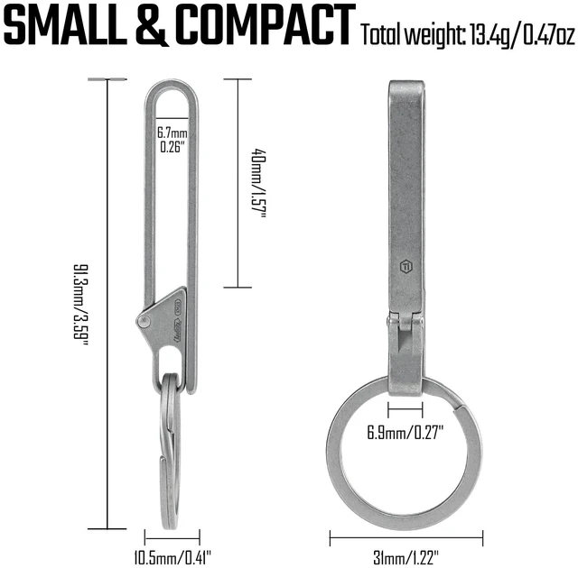 Alt view image 13 of 14 - KM23 Titanium EDC Belt Keychain, Quick Release Key Ring Clip with Locking Design for Belt, Pocket, Purse & Backpack (Stonewashed)