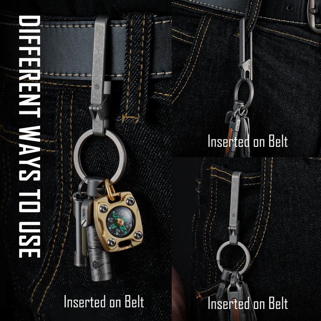 Alt view image 12 of 14 - KM23 Titanium EDC Belt Keychain, Quick Release Key Ring Clip with Locking Design for Belt, Pocket, Purse & Backpack (Stonewashed)