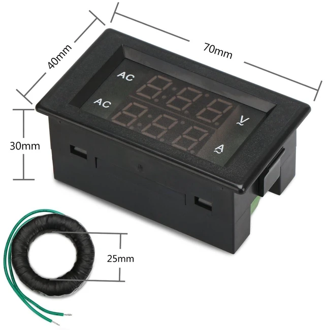 Alt view image 12 of 14 - Volt Amp Meter 2pcs, AC 500V 200A Digital Voltmeter Ammeter Panel, 0.39 Inches LED 2in1 Multimeter, 2-Wire Voltage Amperage Tester Gauge with Current Transformer