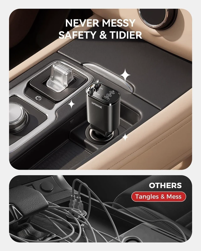 Alt view image 14 of 14 - 90W Retractable Car Charger, Dual USB-C Cables Fast Charger Black | 90W 5-in-1 fast charging with dual retractable USB-C cables for iPhone 18 17 16 15 14, Galaxy and Pixel, Road Trip Essential